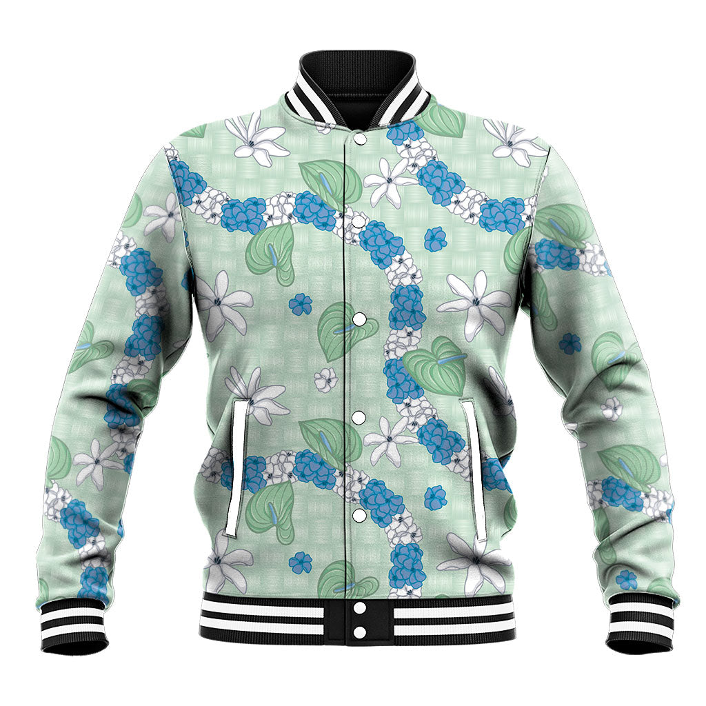 Hawaii Anthurium Tiare Pikake Lei Baseball Jacket Omaomao Lauhala Art Pattern LT01 Unisex Green - Polynesian Pride