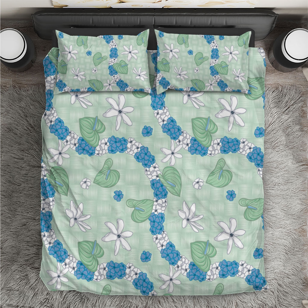 Hawaii Anthurium Tiare Pikake Lei Bedding Set Omaomao Lauhala Art Pattern