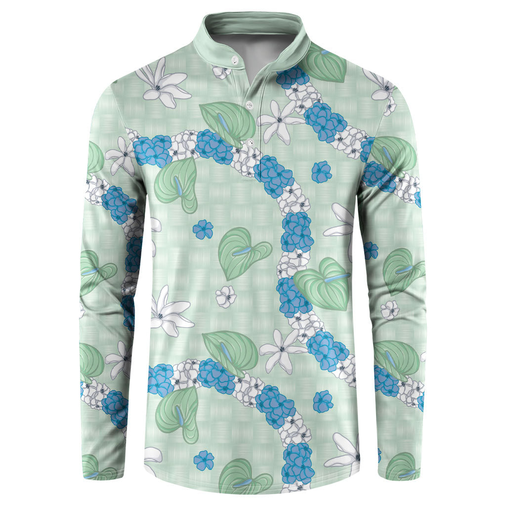 Hawaii Anthurium Tiare Pikake Lei Button Sweatshirt Omaomao Lauhala Art Pattern LT01 Green - Polynesian Pride