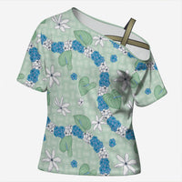 Hawaii Anthurium Tiare Pikake Lei Cross Shoulder Shirt Omaomao Lauhala Art Pattern LT01 Female Green - Polynesian Pride