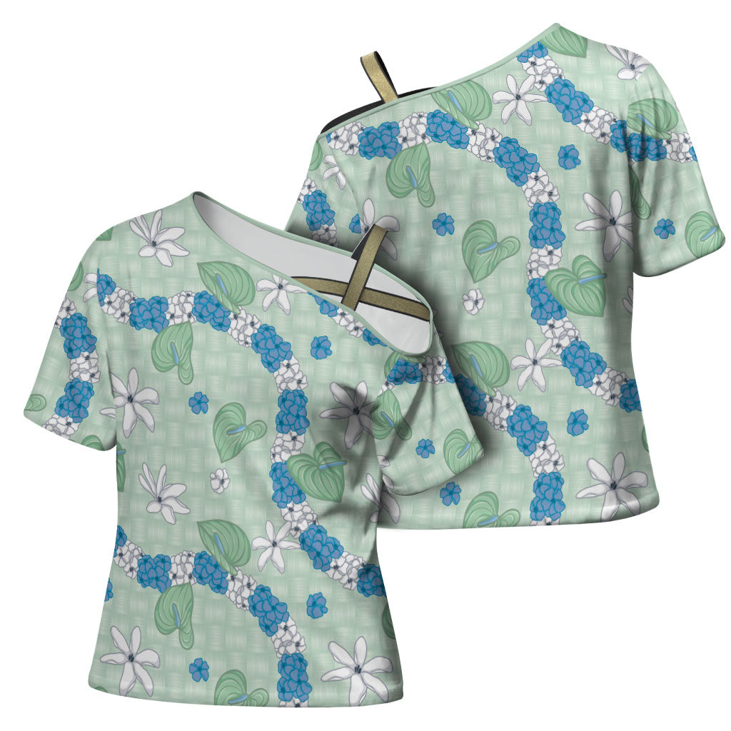 Hawaii Anthurium Tiare Pikake Lei Cross Shoulder Shirt Omaomao Lauhala Art Pattern LT01 - Polynesian Pride