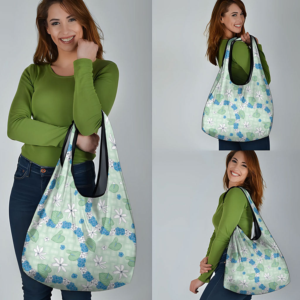 Hawaii Anthurium Tiare Pikake Lei Grocery Bag Omaomao Lauhala Art Pattern LT01 - Polynesian Pride