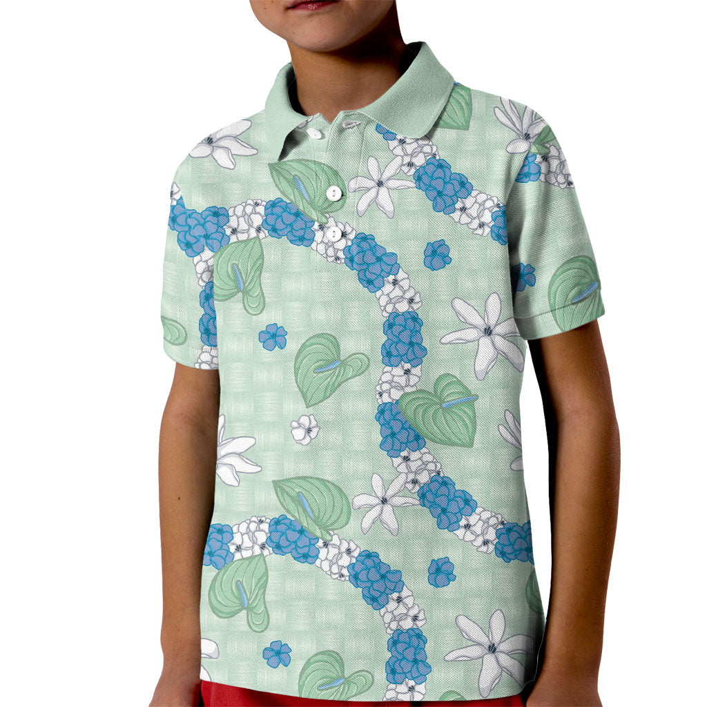 Hawaii Anthurium Tiare Pikake Lei Kid Polo Shirt Omaomao Lauhala Art Pattern LT01 Kid Green - Polynesian Pride