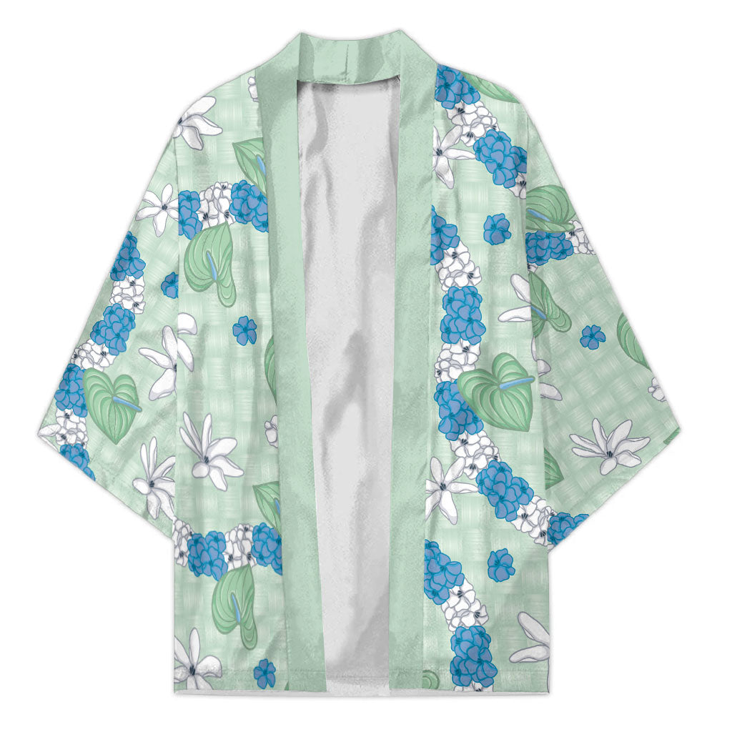 Hawaii Anthurium Tiare Pikake Lei Kimono Omaomao Lauhala Art Pattern LT01 Unisex Green - Polynesian Pride