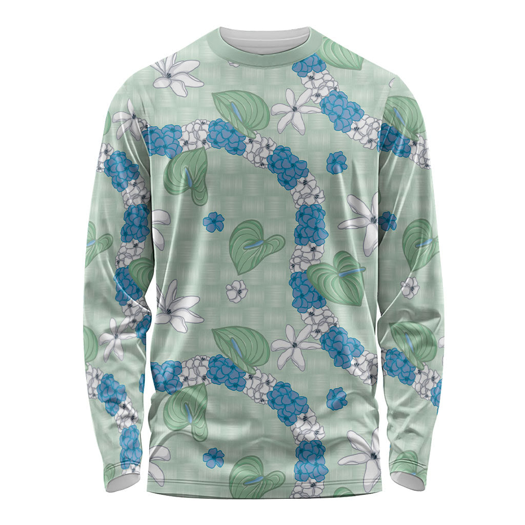 Hawaii Anthurium Tiare Pikake Lei Long Sleeve Shirt Omaomao Lauhala Art Pattern LT01 Unisex Green - Polynesian Pride