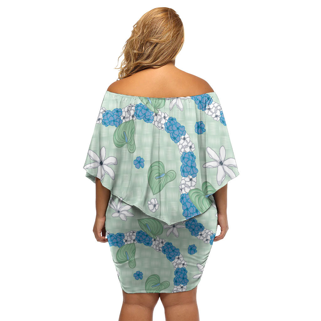 Hawaii Anthurium Tiare Pikake Lei Off Shoulder Short Dress Omaomao Lauhala Art Pattern LT01 - Polynesian Pride