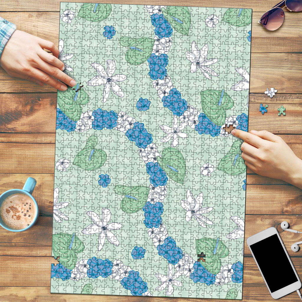 Hawaii Anthurium Tiare Pikake Lei Puzzle Omaomao Lauhala Art Pattern LT01 Green - Polynesian Pride