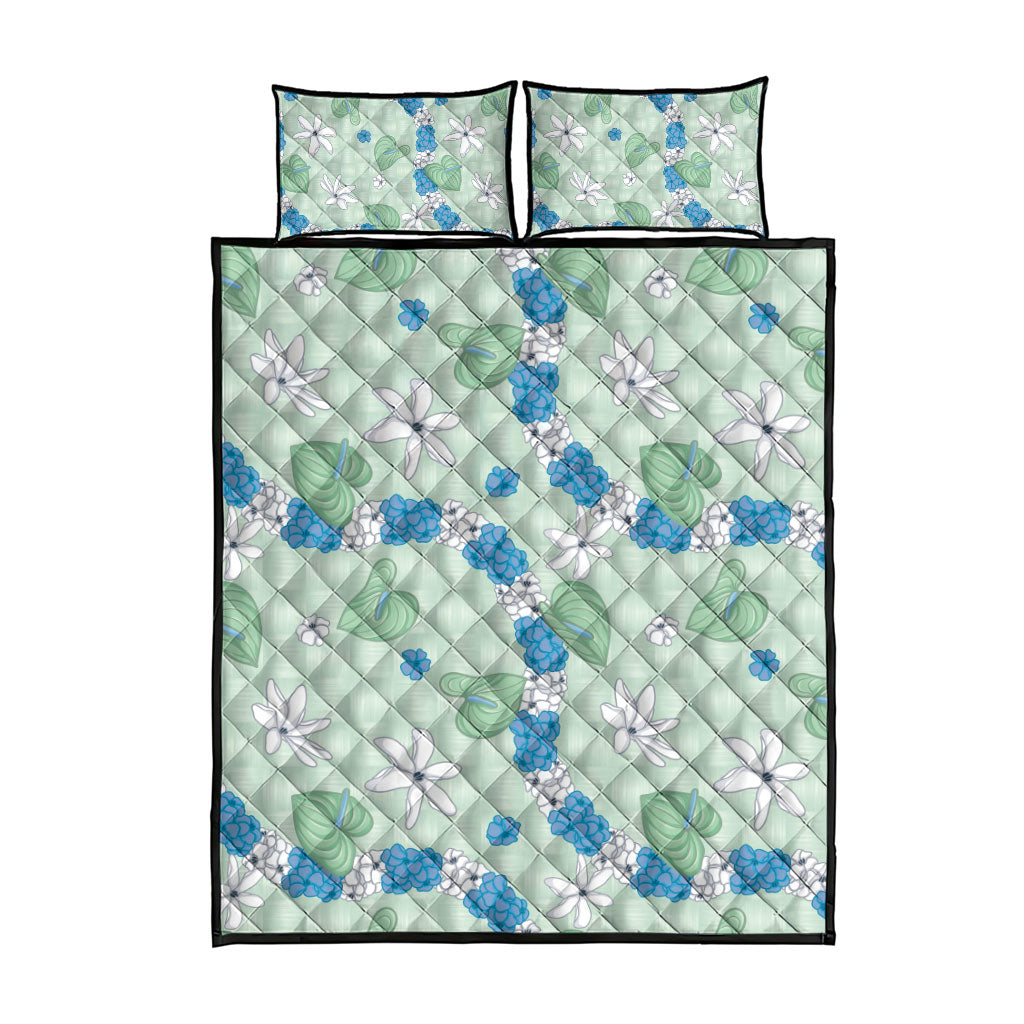 Hawaii Anthurium Tiare Pikake Lei Quilt Bed Set Omaomao Lauhala Art Pattern