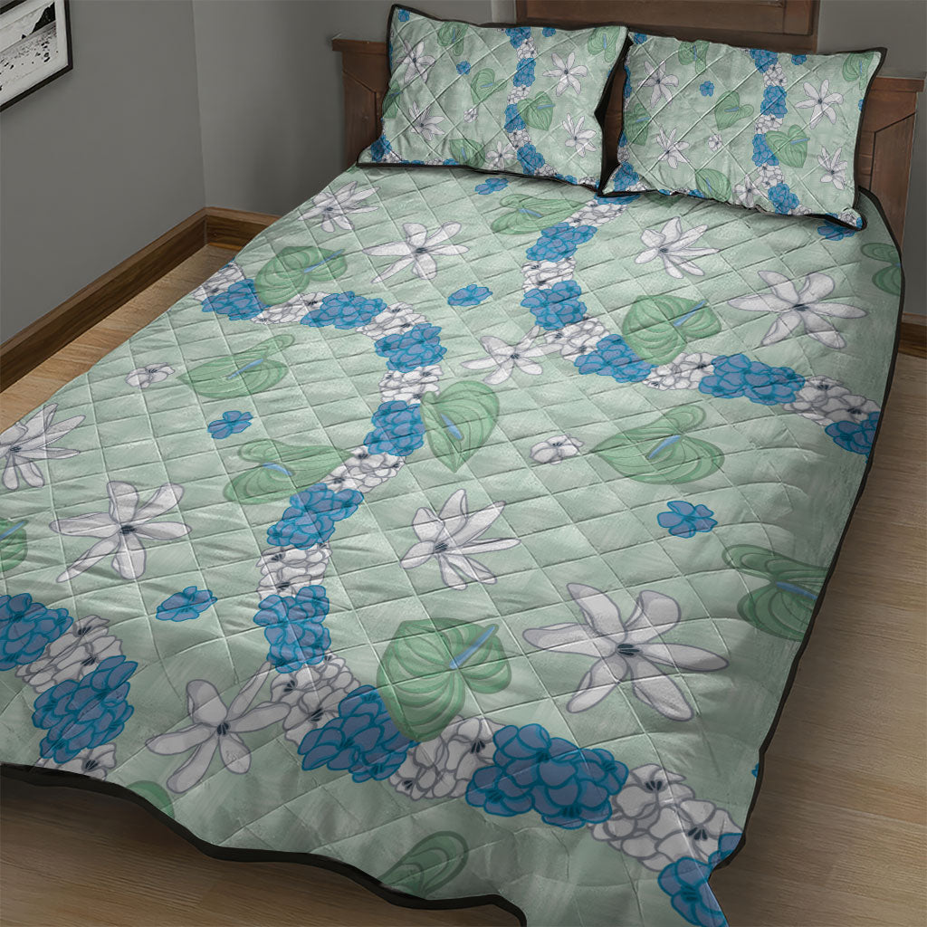 Hawaii Anthurium Tiare Pikake Lei Quilt Bed Set Omaomao Lauhala Art Pattern