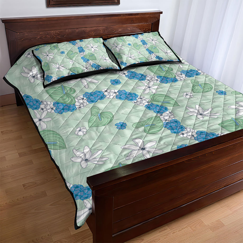 Hawaii Anthurium Tiare Pikake Lei Quilt Bed Set Omaomao Lauhala Art Pattern