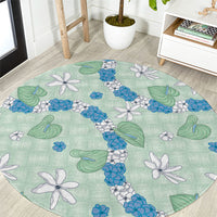 Hawaii Anthurium Tiare Pikake Lei Round Carpet Omaomao Lauhala Art Pattern