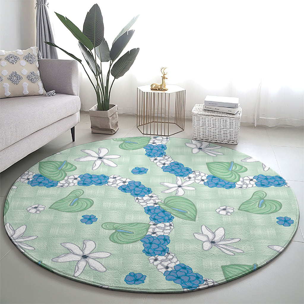 Hawaii Anthurium Tiare Pikake Lei Round Carpet Omaomao Lauhala Art Pattern