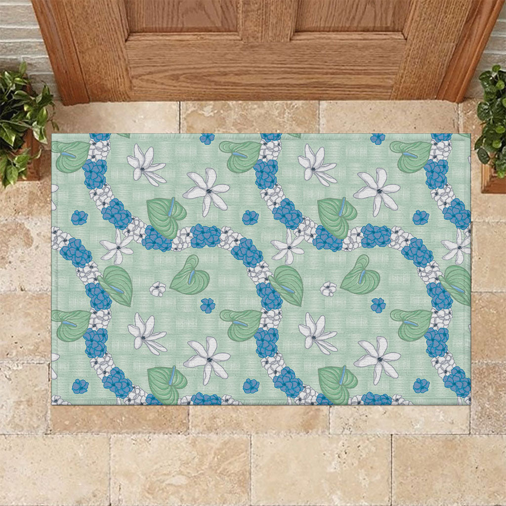 Hawaii Anthurium Tiare Pikake Lei Rubber Doormat Omaomao Lauhala Art Pattern LT01 Green - Polynesian Pride