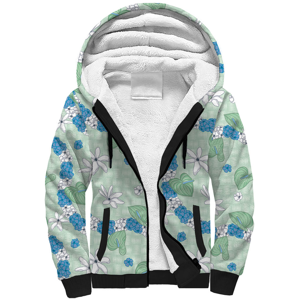 Hawaii Anthurium Tiare Pikake Lei Sherpa Hoodie Omaomao Lauhala Art Pattern