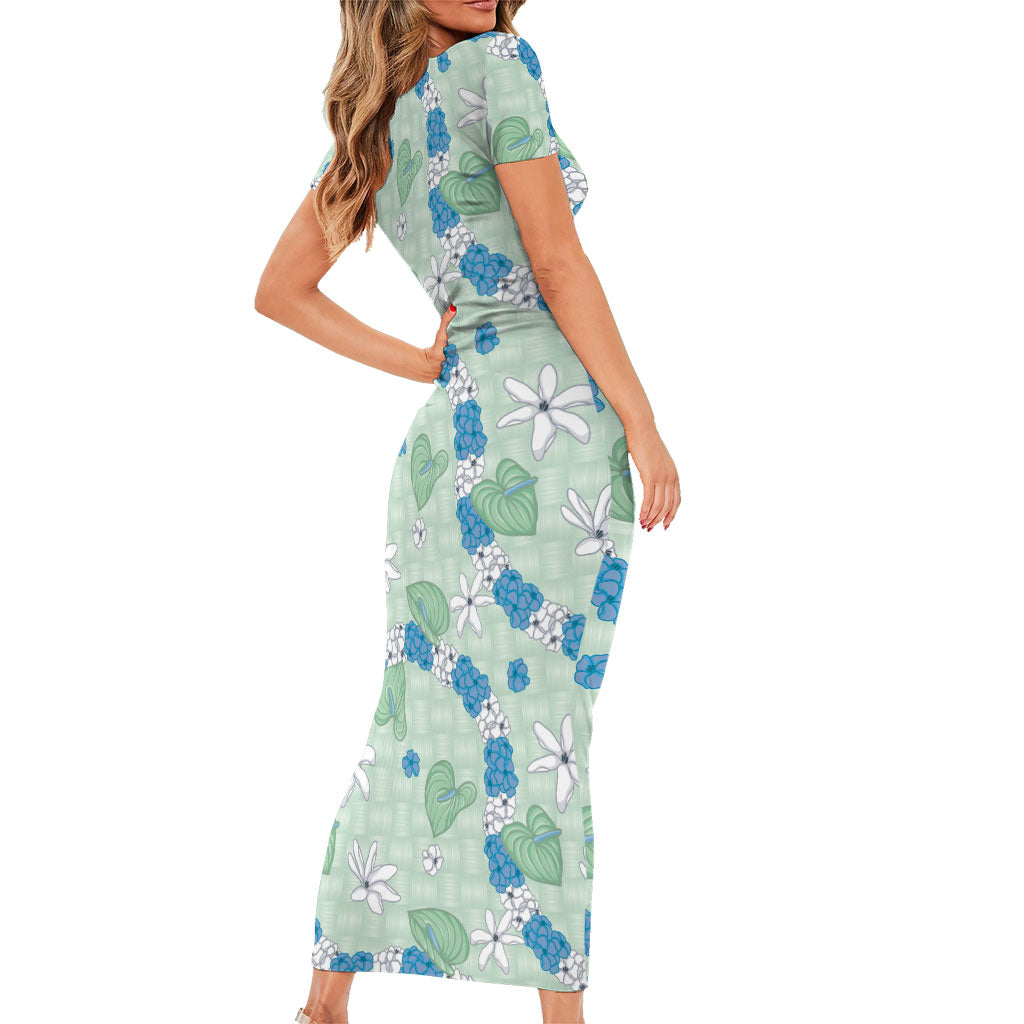 anthurium dress Hawaii Anthurium Tiare Pikake Lei Short Sleeve Bodycon Dress Omaomao  Lauhala Art Pattern