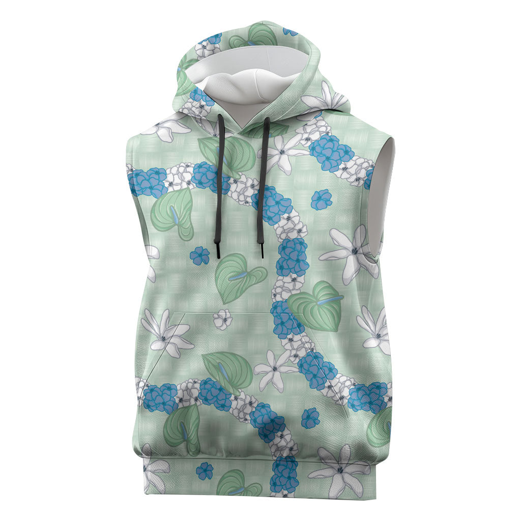 Hawaii Anthurium Tiare Pikake Lei Sleeveless Hoodie Omaomao Lauhala Art Pattern LT01 Green - Polynesian Pride