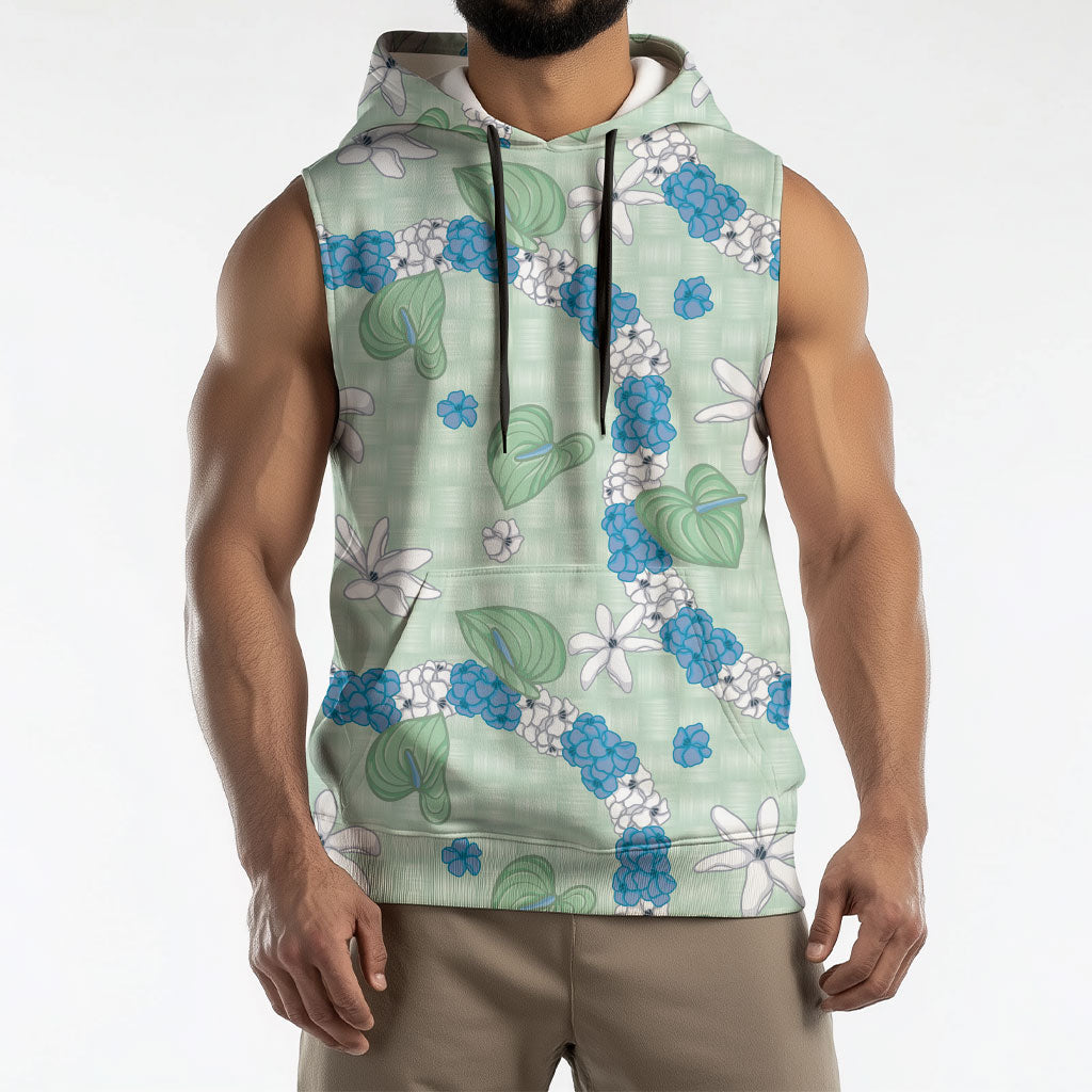 Hawaii Anthurium Tiare Pikake Lei Sleeveless Hoodie Omaomao Lauhala Art Pattern LT01 - Polynesian Pride