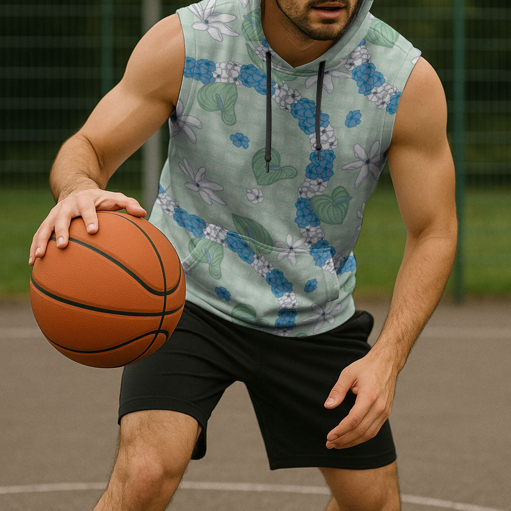 Hawaii Anthurium Tiare Pikake Lei Sleeveless Hoodie Omaomao Lauhala Art Pattern LT01 - Polynesian Pride