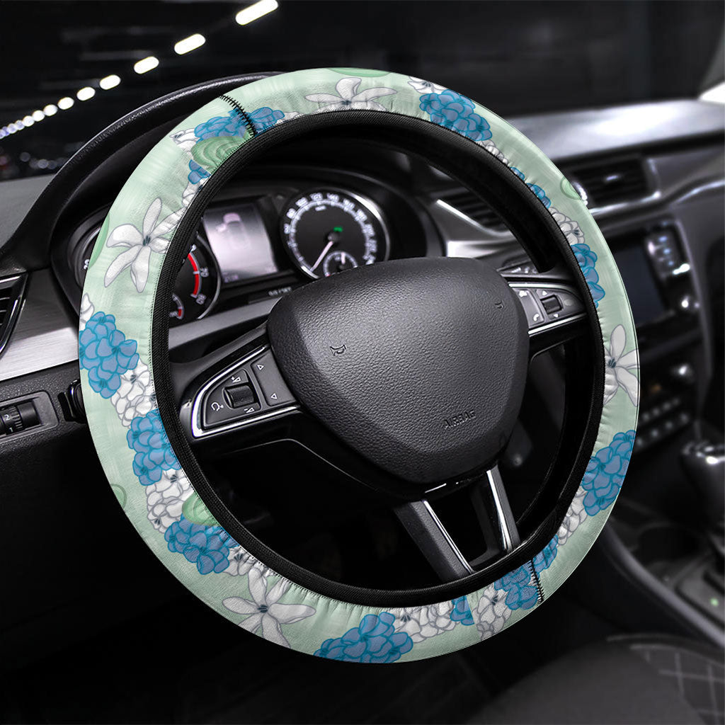 Hawaii Anthurium Tiare Pikake Lei Steering Wheel Cover Omaomao Lauhala Art Pattern LT01 Universal Fit Green - Polynesian Pride