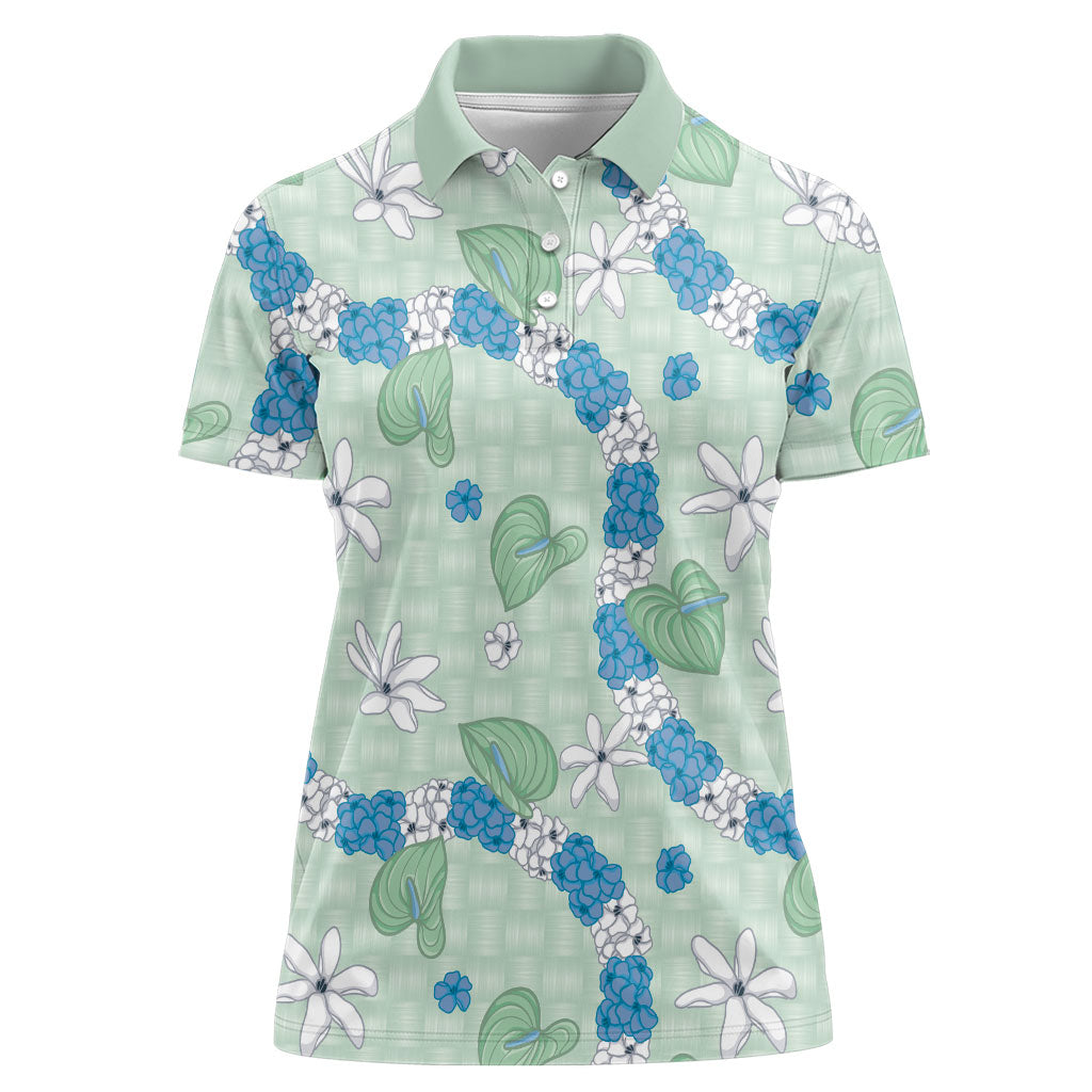Hawaii Anthurium Tiare Pikake Lei Women Polo Shirt Omaomao Lauhala Art Pattern