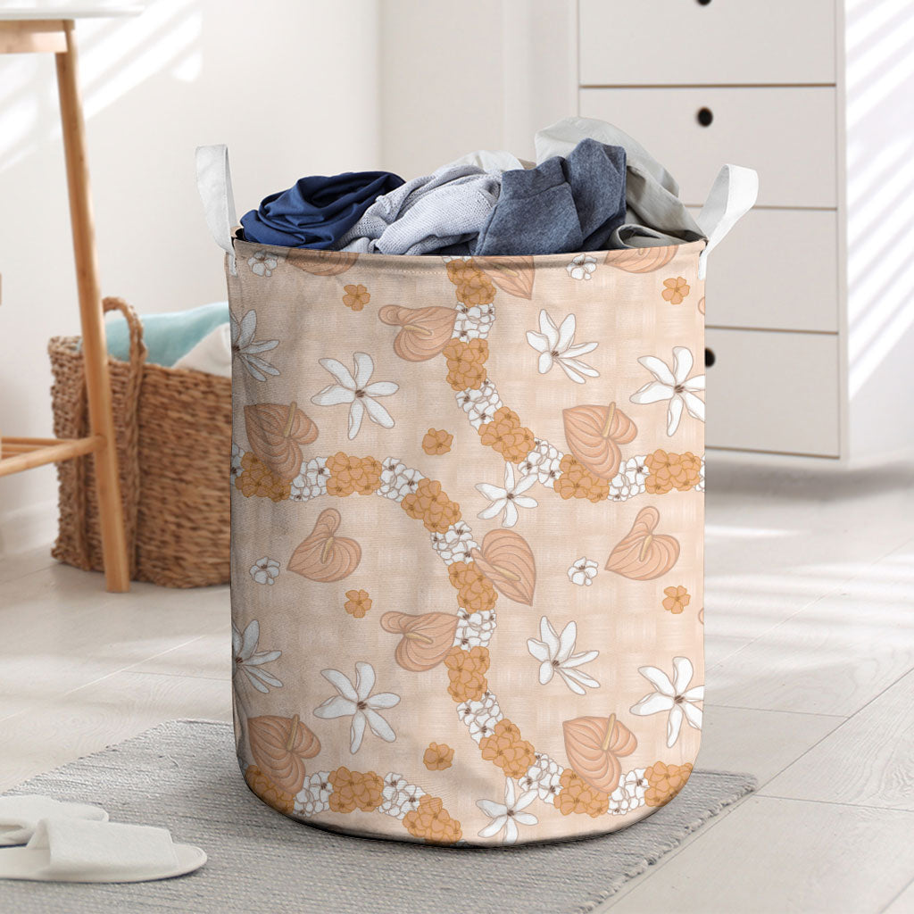 Hawaii Anthurium Tiare Pikake Lei Laundry Basket Alani Lauhala Art Pattern LT01 Orange - Polynesian Pride