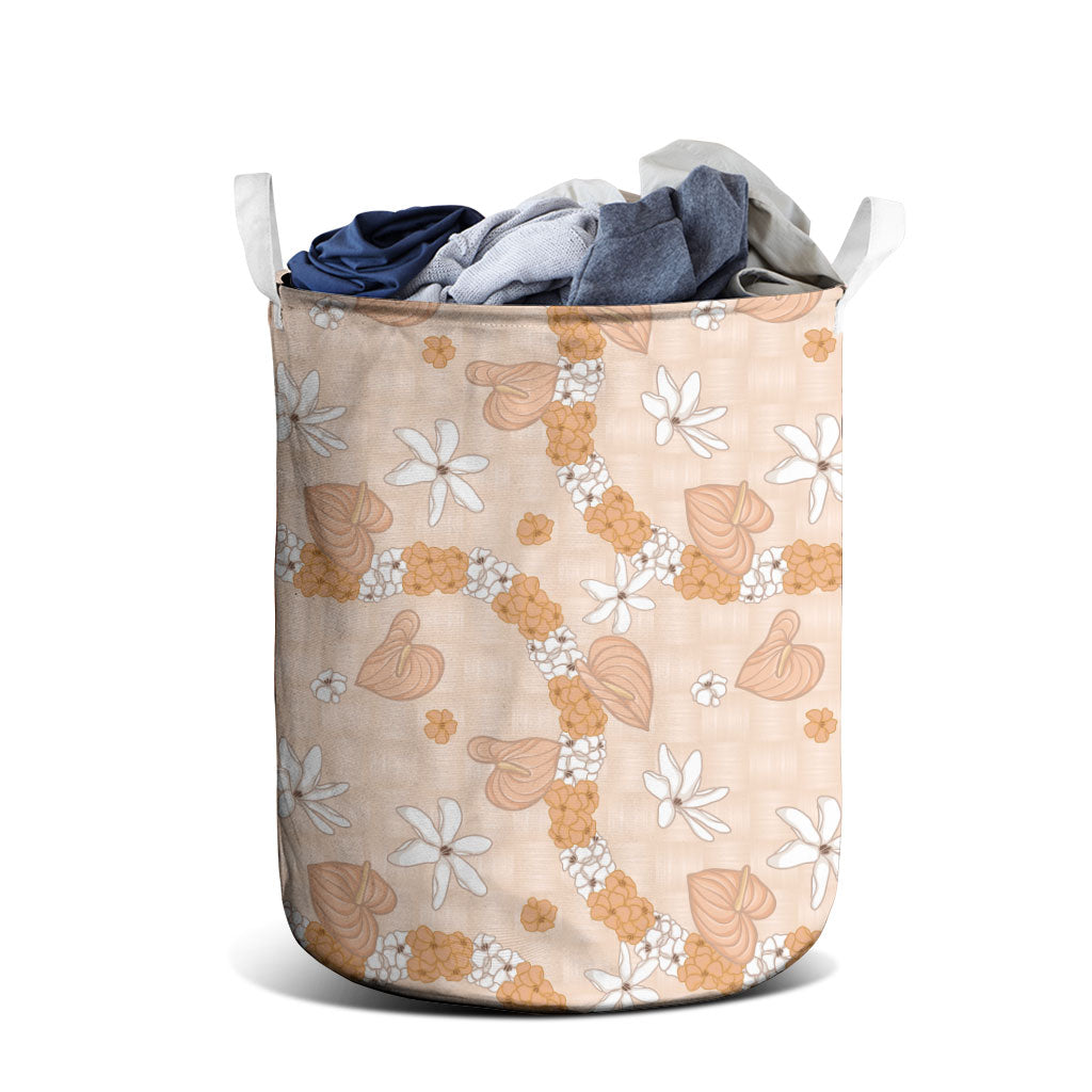 Hawaii Anthurium Tiare Pikake Lei Laundry Basket Alani Lauhala Art Pattern LT01 - Polynesian Pride