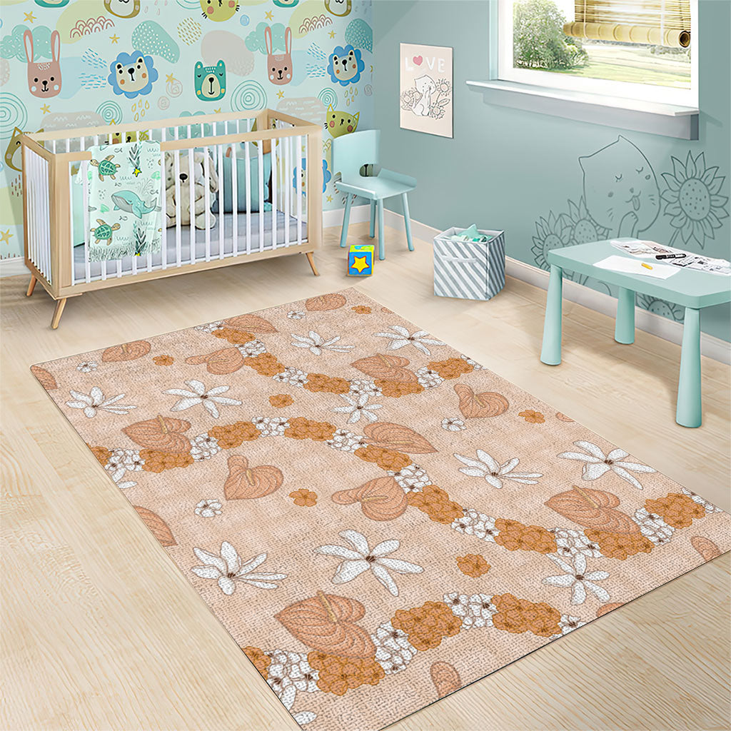 Hawaii Anthurium Tiare Pikake Lei Area Rug Alani Lauhala Art Pattern