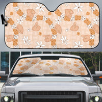 Hawaii Anthurium Tiare Pikake Lei Auto Sun Shade Alani Lauhala Art Pattern LT01 Orange - Polynesian Pride