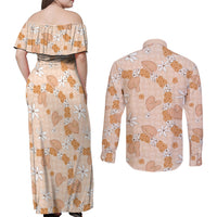Hawaii Anthurium Tiare Pikake Lei Couples Matching Off Shoulder Maxi Dress and Long Sleeve Button Shirt Alani Lauhala Art Pattern LT01 - Polynesian Pride
