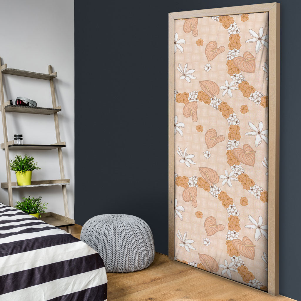 Hawaii Anthurium Tiare Pikake Lei Door Cover Alani Lauhala Art Pattern