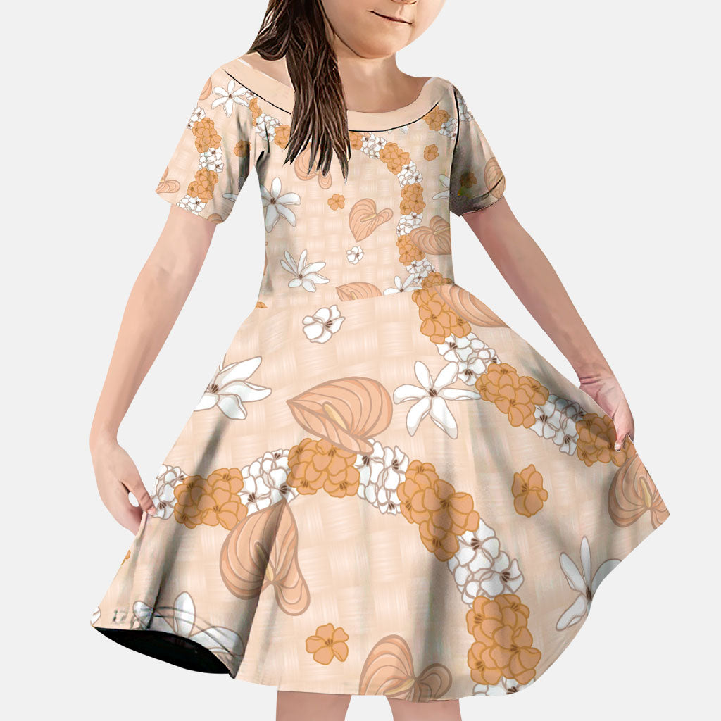Hawaii Anthurium Tiare Pikake Lei Family Matching Mermaid Dress and Hawaiian Shirt Alani Lauhala Art Pattern