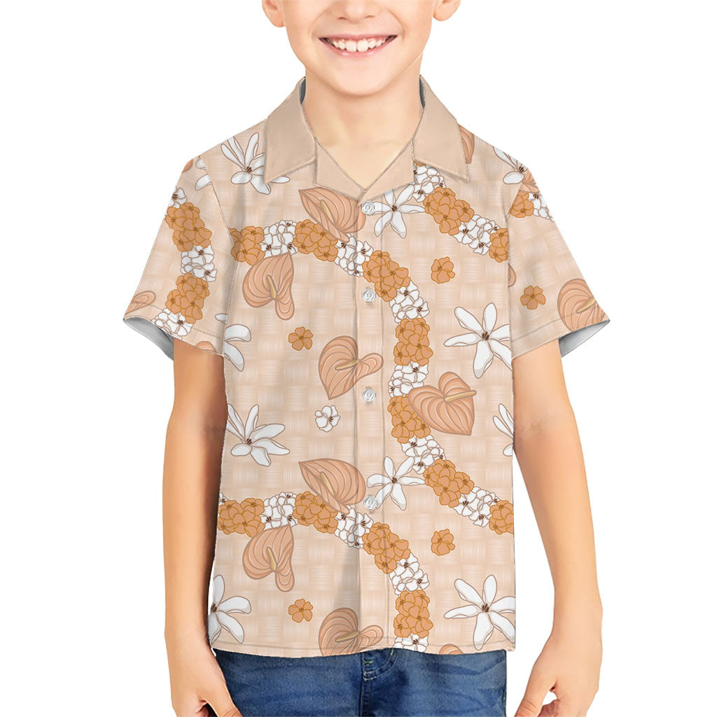Hawaii Anthurium Tiare Pikake Lei Family Matching Off Shoulder Short Dress and Hawaiian Shirt Alani Lauhala Art Pattern