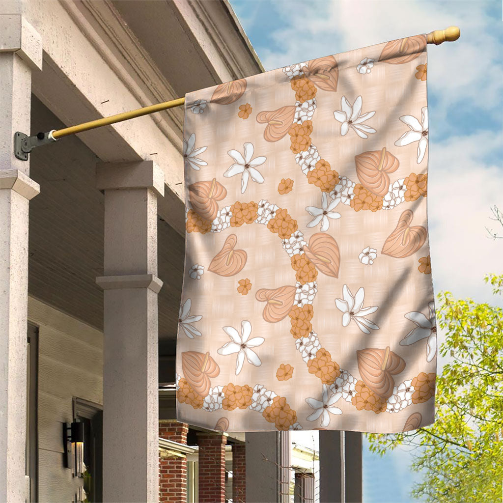 Hawaii Anthurium Tiare Pikake Lei Garden Flag Alani Lauhala Art Pattern LT01 House Flag Orange - Polynesian Pride