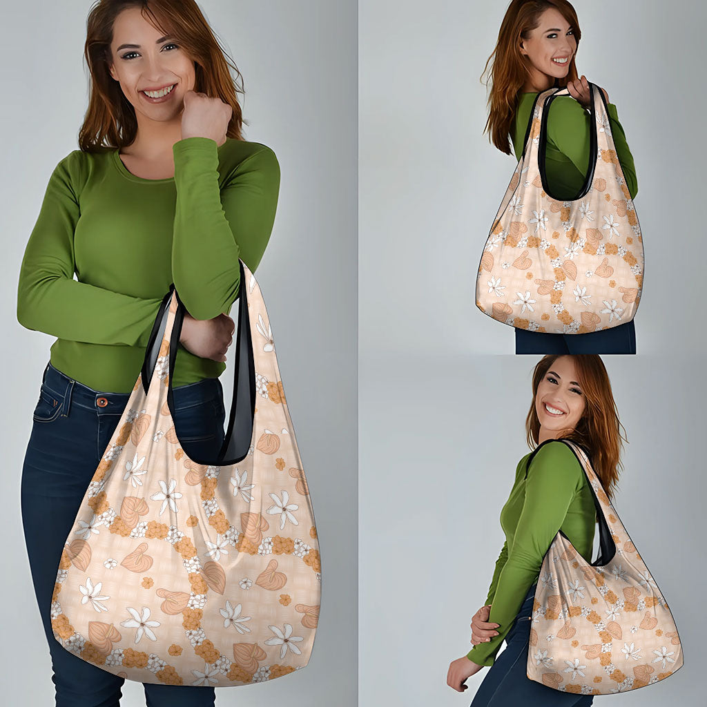 Hawaii Anthurium Tiare Pikake Lei Grocery Bag Alani Lauhala Art Pattern LT01 - Polynesian Pride