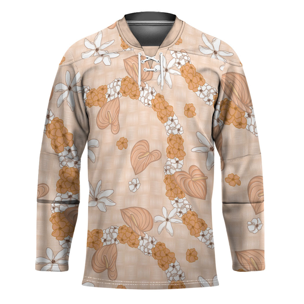 Hawaii Anthurium Tiare Pikake Lei Hockey Jersey Alani Lauhala Art Pattern