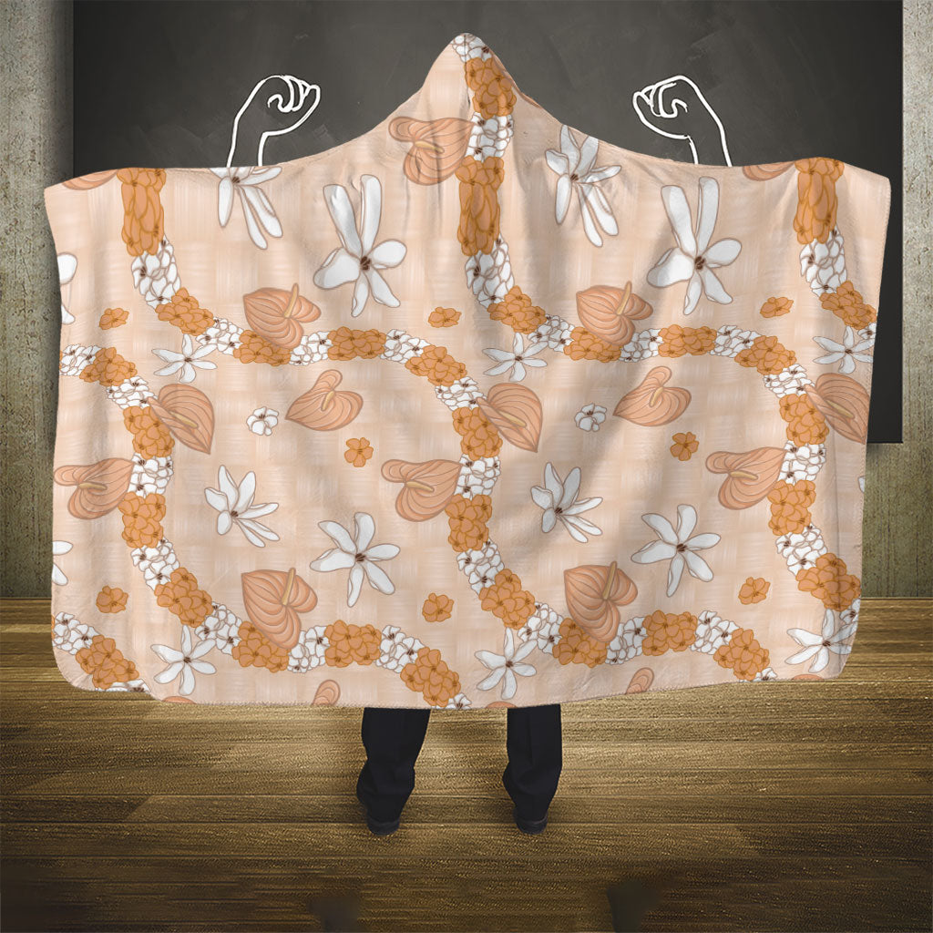 Hawaii Anthurium Tiare Pikake Lei Hooded Blanket Alani Lauhala Art Pattern