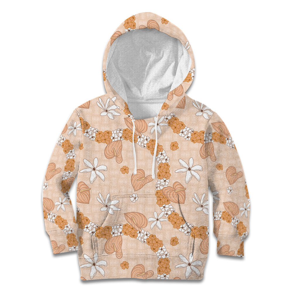 Hawaii Anthurium Tiare Pikake Lei Kid Hoodie Alani Lauhala Art Pattern