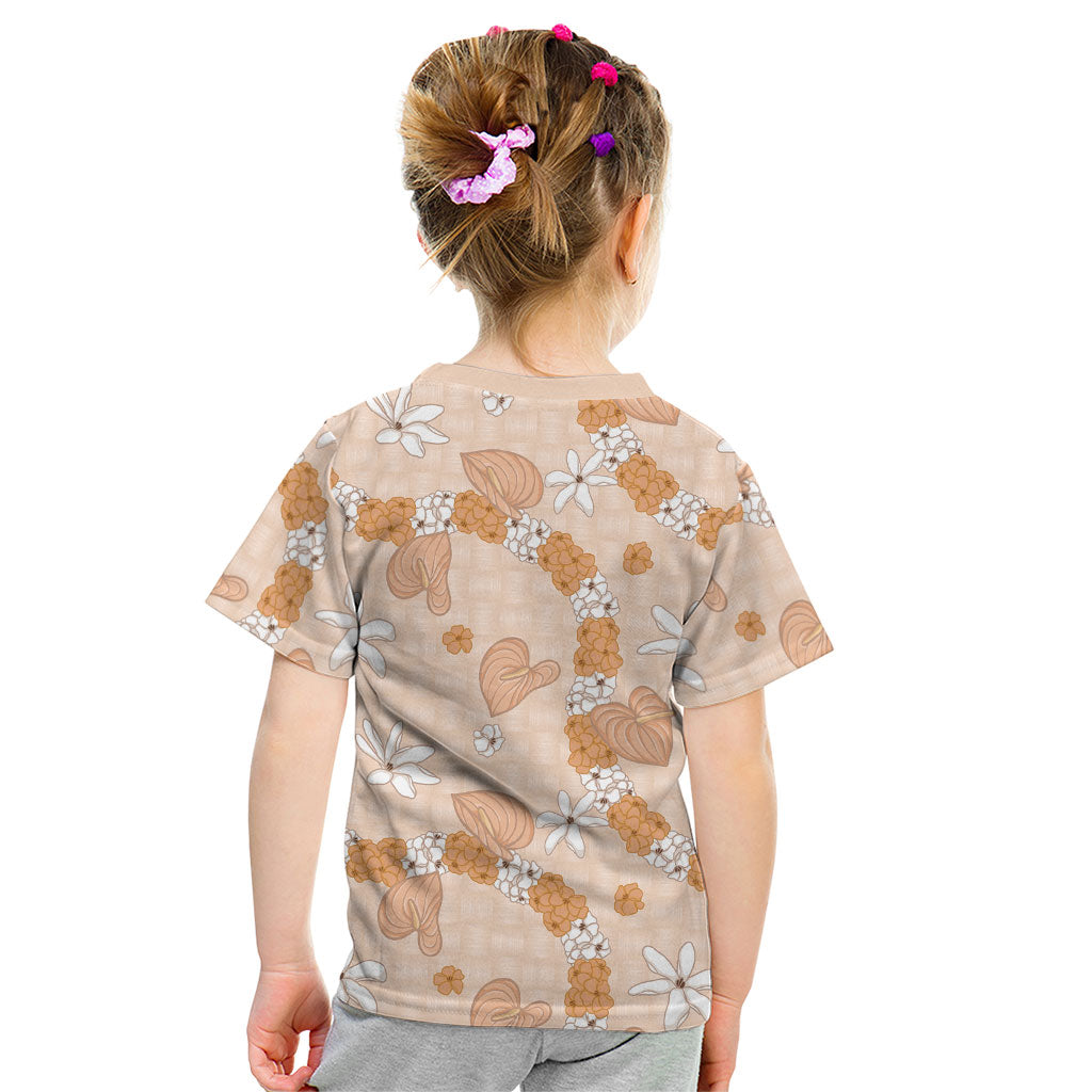 Hawaii Anthurium Tiare Pikake Lei Kid T Shirt Alani Lauhala Art Pattern