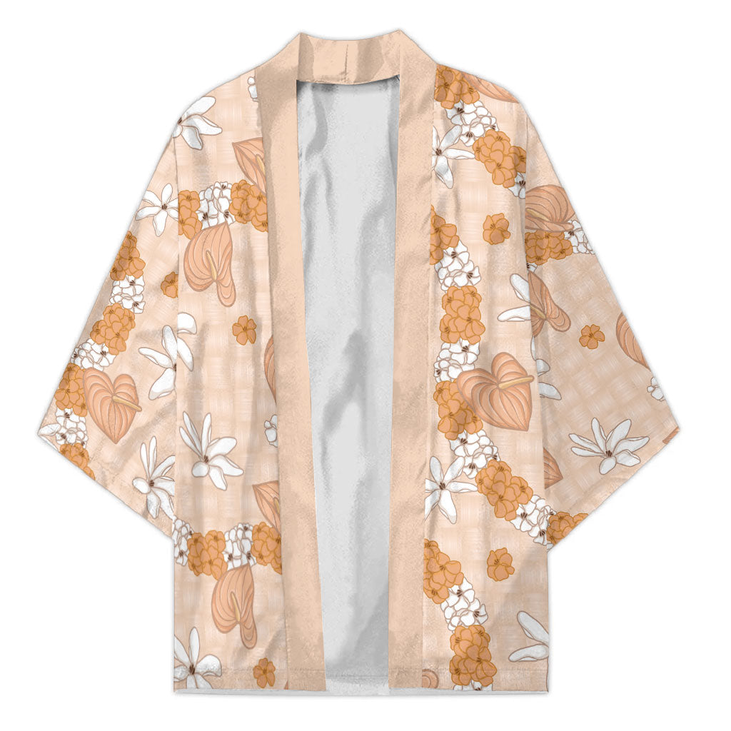 Hawaii Anthurium Tiare Pikake Lei Kimono Alani Lauhala Art Pattern LT01 Unisex Orange - Polynesian Pride