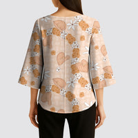 Hawaii Anthurium Tiare Pikake Lei Kimono Sleeve Blouse Alani Lauhala Art Pattern