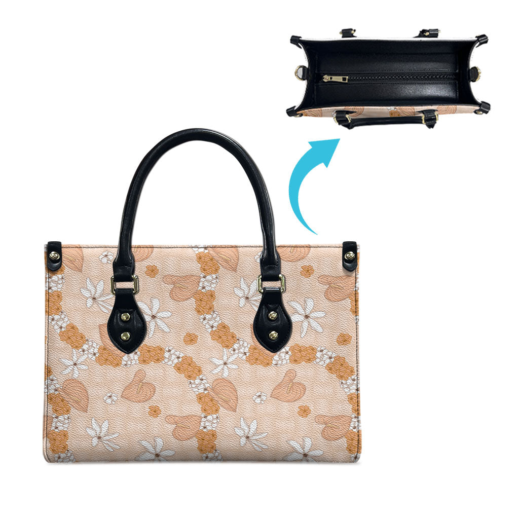 Hawaii Anthurium Tiare Pikake Lei Leather Bag Alani Lauhala Art Pattern LT01 - Polynesian Pride