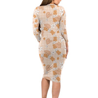 Hawaii Anthurium Tiare Pikake Lei Long Sleeve Bodycon Dress Alani Lauhala Art Pattern LT01 - Polynesian Pride