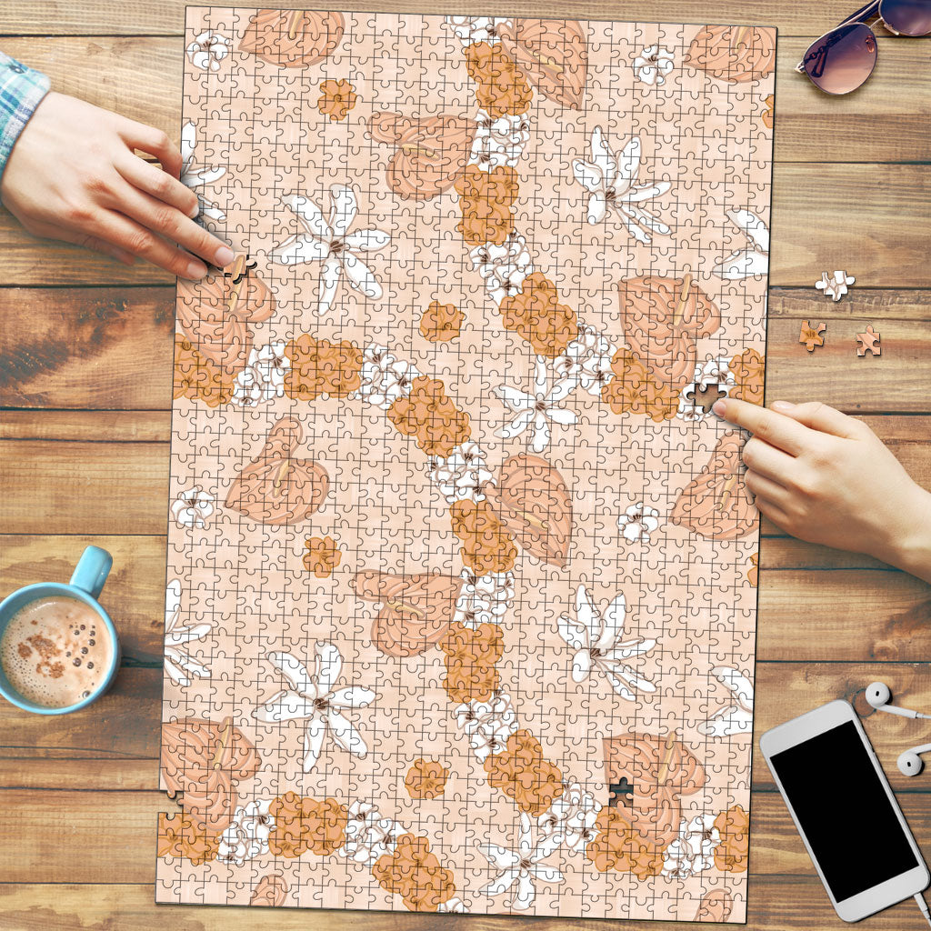 Hawaii Anthurium Tiare Pikake Lei Puzzle Alani Lauhala Art Pattern LT01 Orange - Polynesian Pride