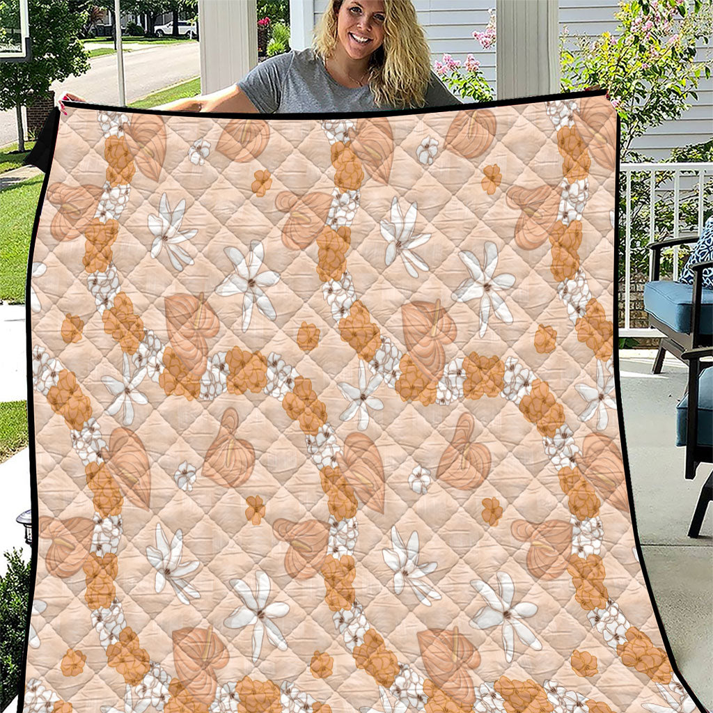 Hawaii Anthurium Tiare Pikake Lei Quilt Alani Lauhala Art Pattern LT01 Orange - Polynesian Pride