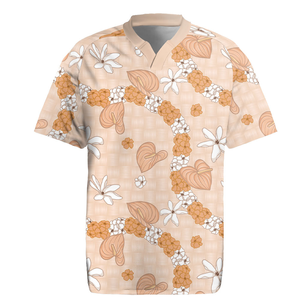 Hawaii Anthurium Tiare Pikake Lei Rugby Jersey Alani Lauhala Art Pattern LT01 Orange - Polynesian Pride
