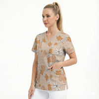 Hawaii Anthurium Tiare Pikake Lei Scrub Top Alani Lauhala Art Pattern