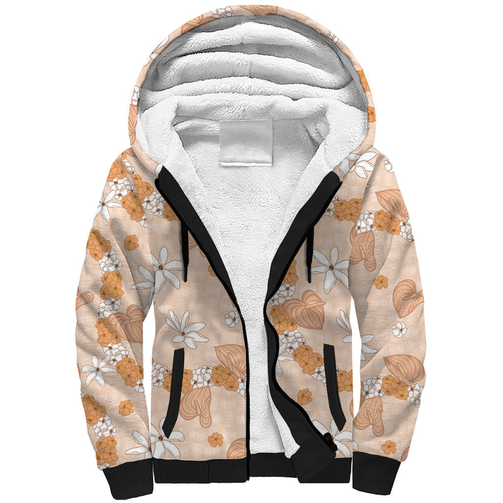Hawaii Anthurium Tiare Pikake Lei Sherpa Hoodie Alani Lauhala Art Pattern
