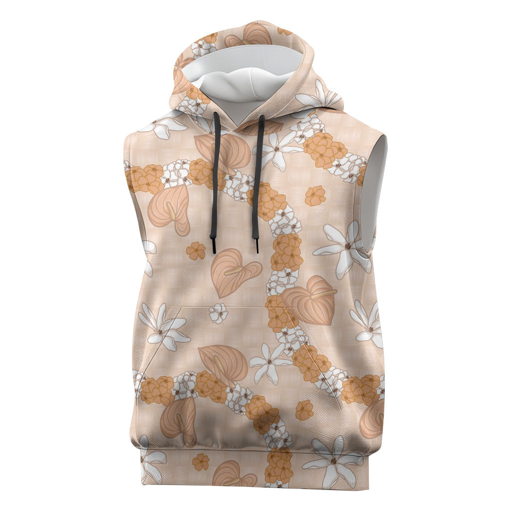 Hawaii Anthurium Tiare Pikake Lei Sleeveless Hoodie Alani Lauhala Art Pattern LT01 Orange - Polynesian Pride