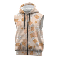 Hawaii Anthurium Tiare Pikake Lei Sleeveless Zip Hoodie Alani Lauhala Art Pattern LT01 Orange - Polynesian Pride