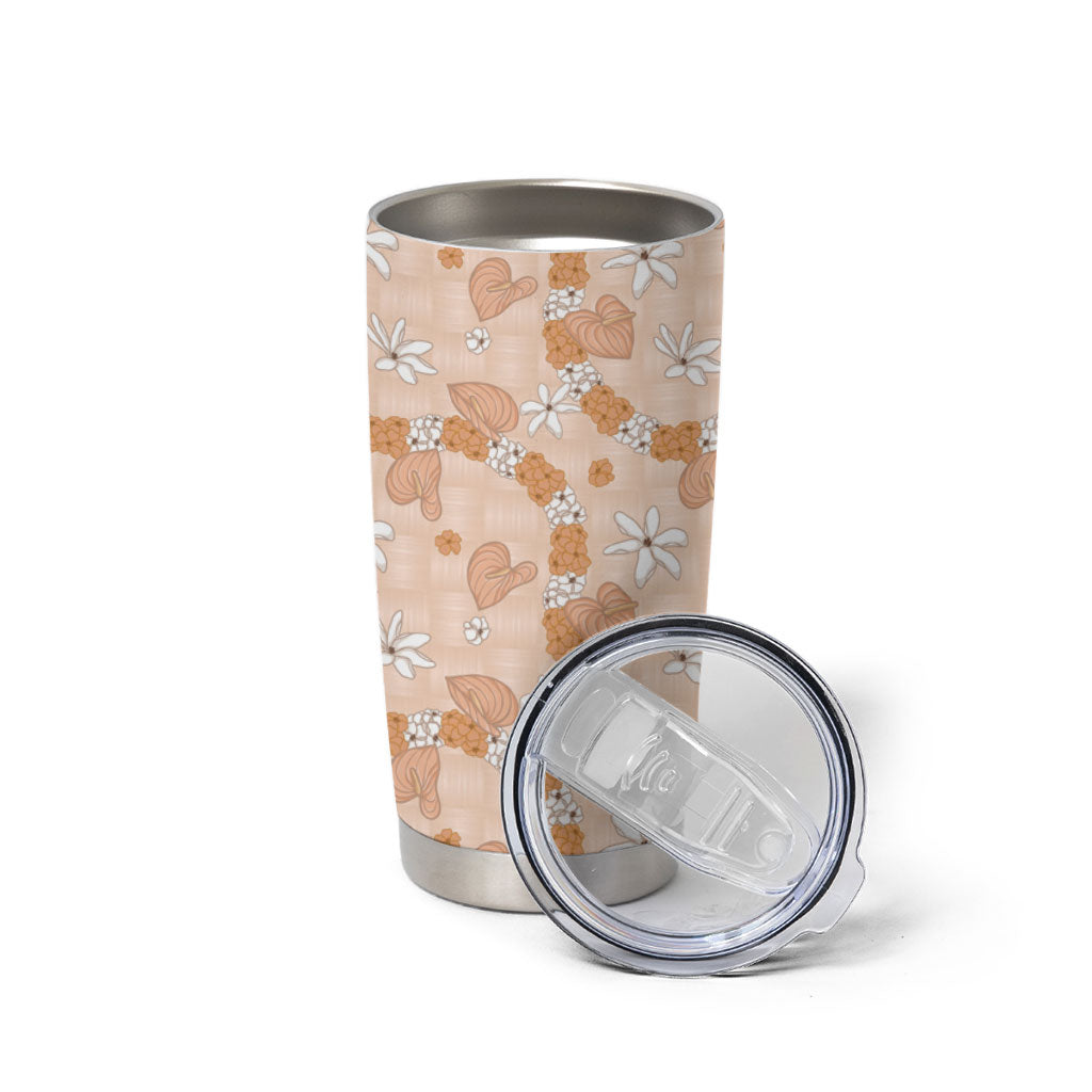 Hawaii Anthurium Tiare Pikake Lei Tumbler Cup Alani Lauhala Art Pattern LT01 - Polynesian Pride